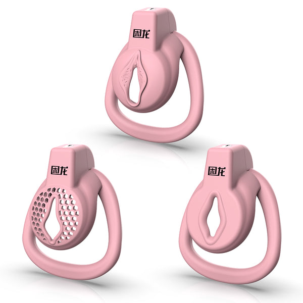 JEUSN Male Pink Flat Chastity Cage Invisible Sissy femboy Lock Lightweight Breathable Cock Cage Device Sex Toys Safe ABS Penis Cage for Men with 3 Sizes Rings,two Keys & Waterproof Copper Lock